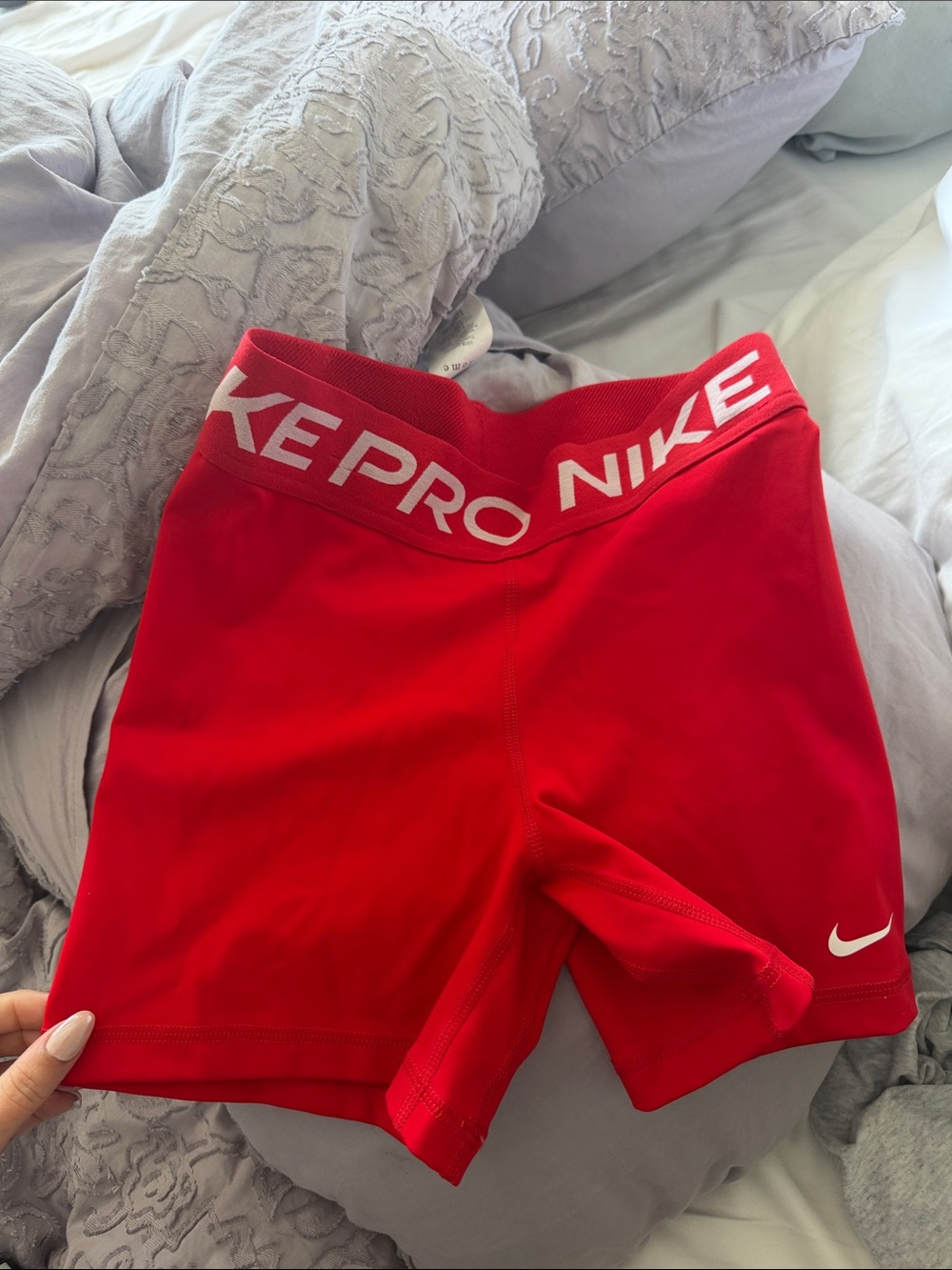 Nike Women's Red Pro Bike Shorts with White Logo